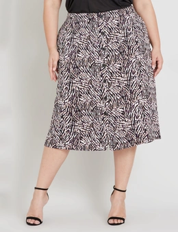 Beme Midi Button Down Abstract Zebra Print Skirt