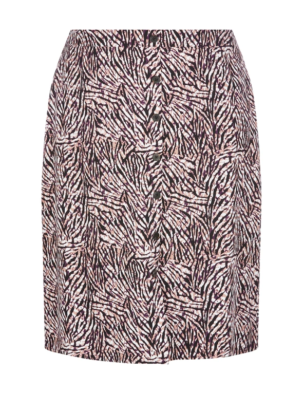 Beme Midi Button Down Abstract Zebra Print Skirt, hi-res image number null