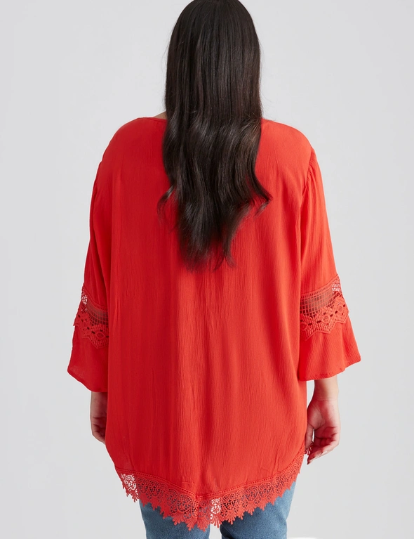 Beme 3/4 Sleeve Woven Lace Detail Shirt, hi-res image number null