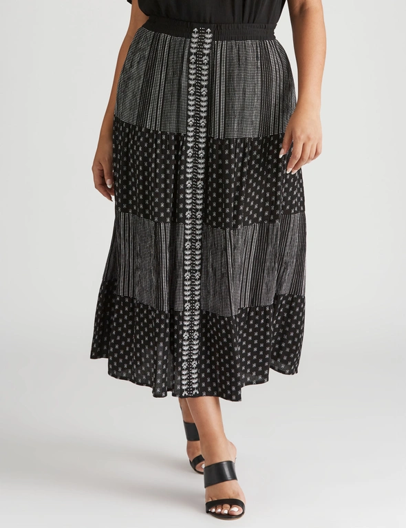 Beme Woven Tiered Beaded Maxi Skirt, hi-res image number null