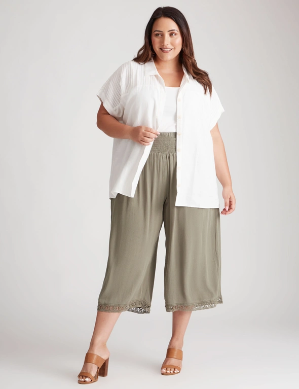 Beme Crop Length Woven Shirred Waist Pants | Crossroads