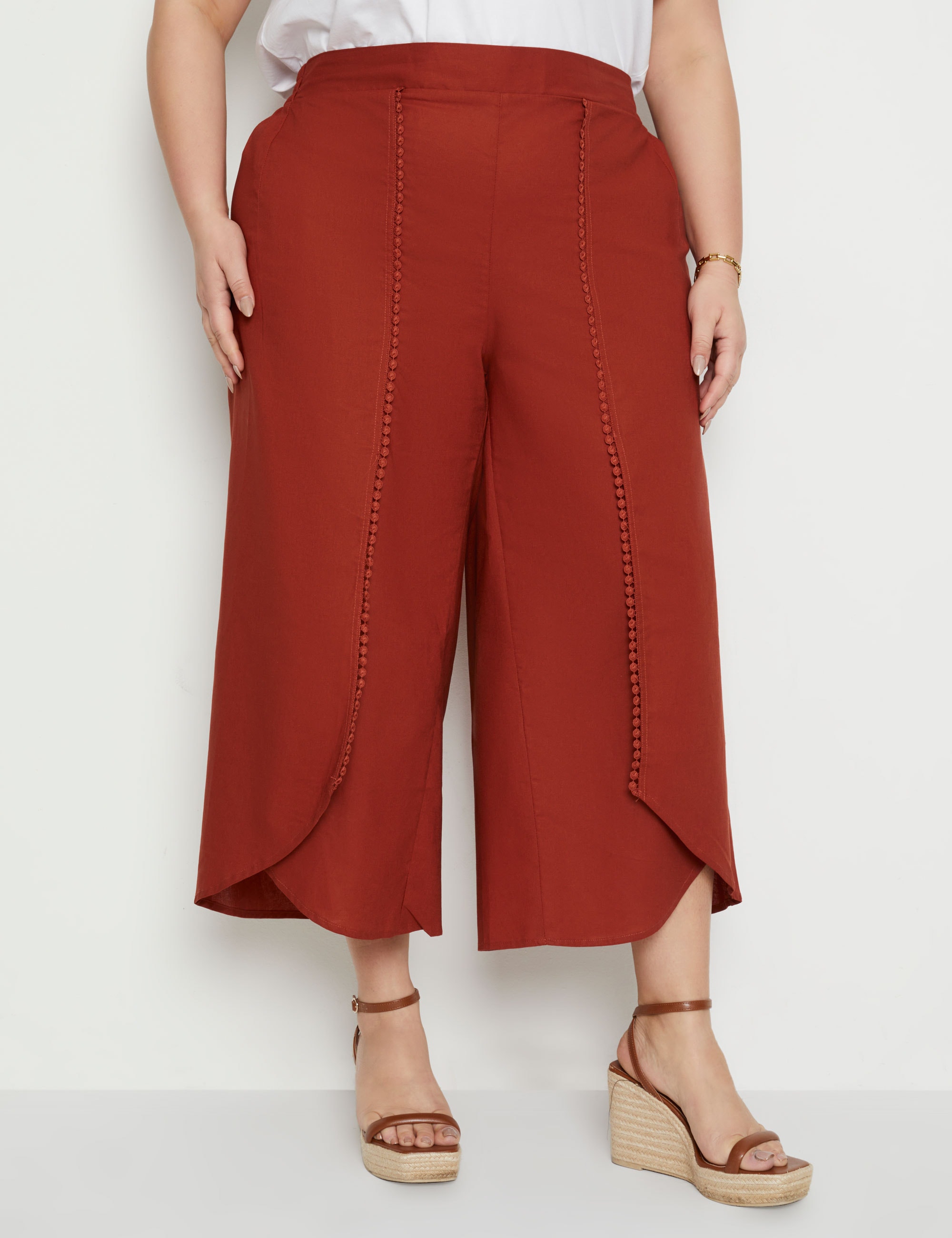 BeMe - Plus Size - Womens Pants - Bronze Summer Cropped Wide Leg Linen  Trousers