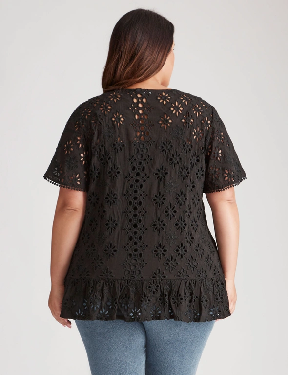 Beme Cap Sleeve Woven Embroidered Tie Neck Top, hi-res image number null