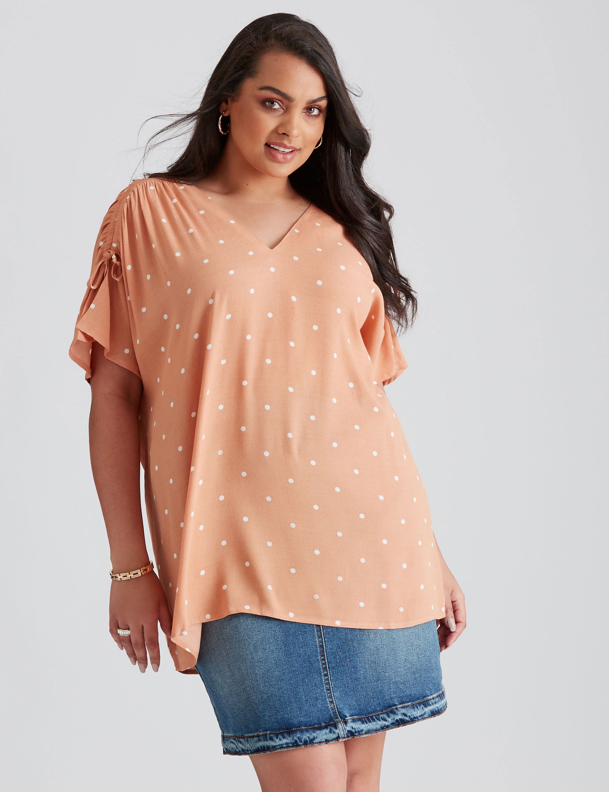 BeMe - Plus Size - Womens Tops - Extended Sleeve Woven Asymetric Shirt 