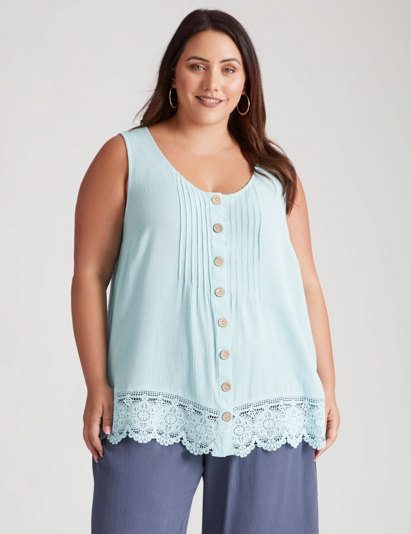 Beme Sleeveless Textured Woven Lace Detail Top, hi-res image number null