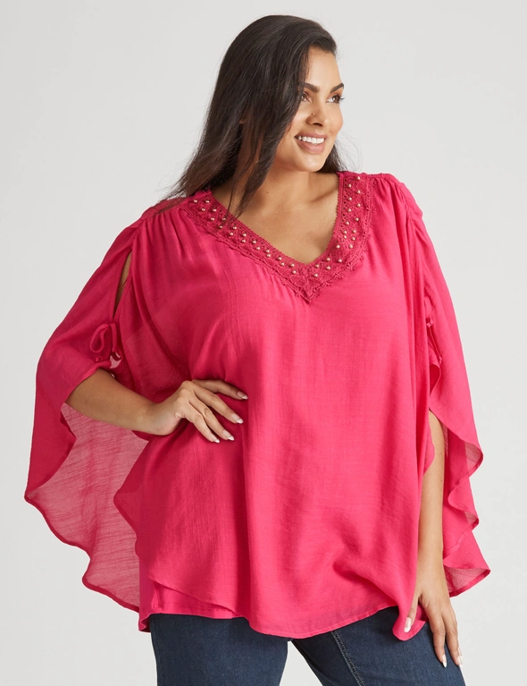 Beme Elbow Sleeve Woven Overlay Top, hi-res image number null