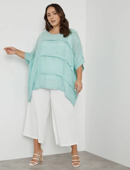 Beme Elbow Sleeve Woven Pleat Front Top