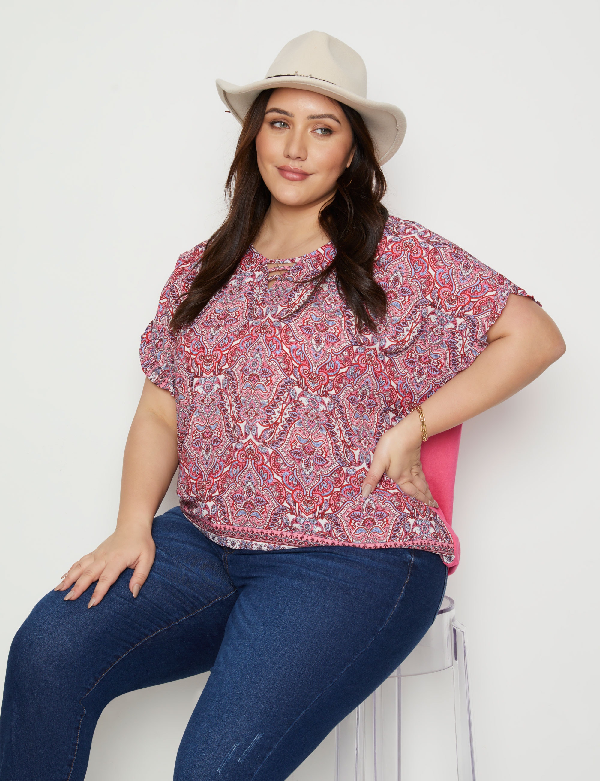 BeMe - Plus Size - Womens Tops - Extended Sleeve Woven Asymetric Shirt 