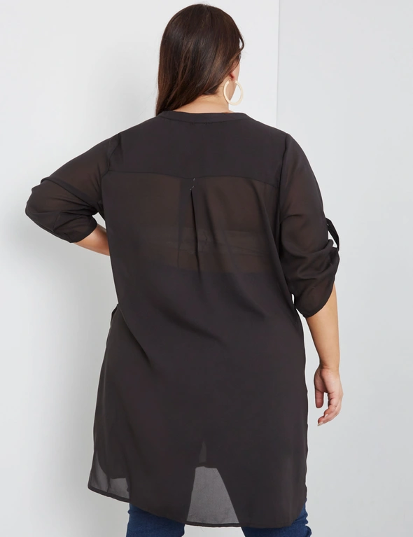 Beme Longline Elbow Sleeve Sheer Woven Shirts, hi-res image number null