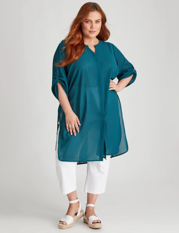 Beme Longline Elbow Sleeve Sheer Woven Shirts, hi-res image number null
