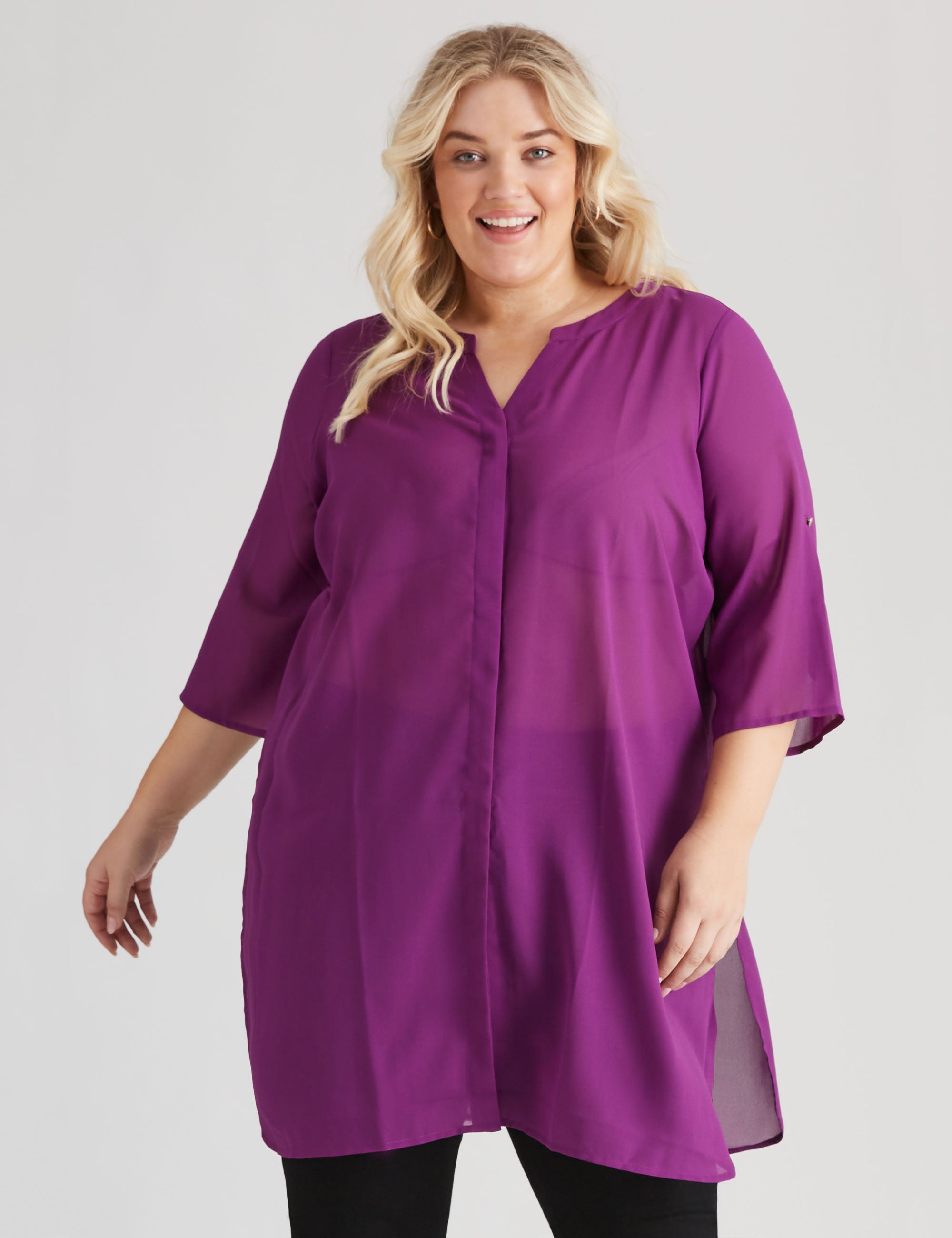 Beme Longline Elbow Sleeve Sheer Woven Shirts | Crossroads