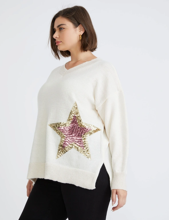 Beme Long Sleeve True Knitwear Sequin Star Jumper, hi-res image number null