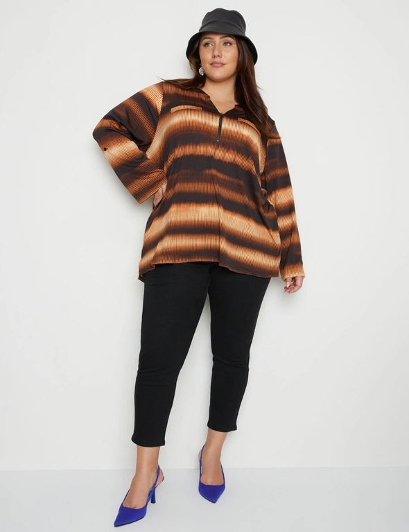 Beme 3/4 Sleeve Knitwear Zipped Front Tab Sleeve Top, hi-res image number null
