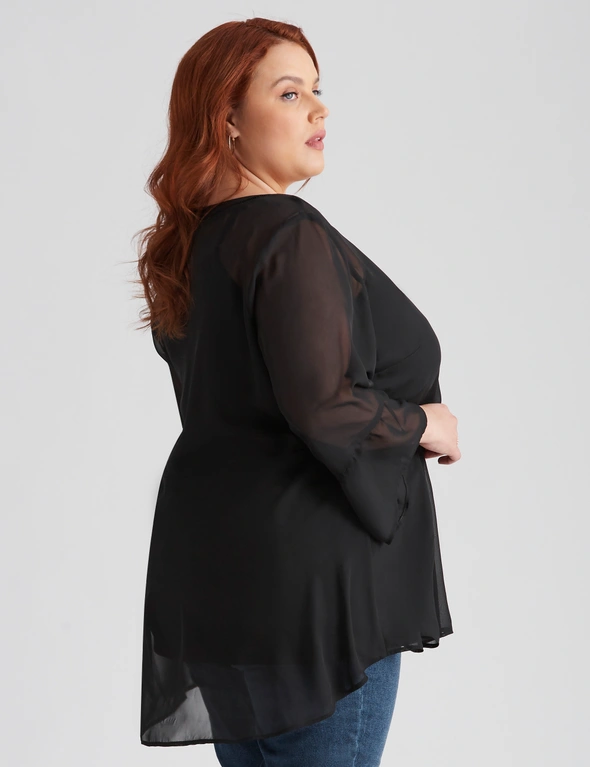 Beme 3/4 Frill Sleeve Peplum High-Low Top, hi-res image number null