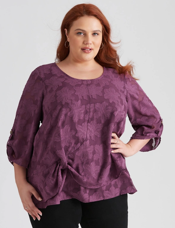 Beme 3/4 Drag Up Sleeve Burnout Double Layer Top, hi-res image number null