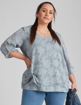 Beme 3/4 Drag Up Sleeve Burnout Double Layer Top