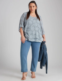 Beme 3/4 Drag Up Sleeve Burnout Double Layer Top
