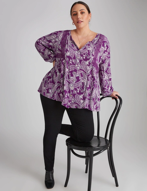 Beme Long Sleeve Lace Insert Detail Button Thru Top, hi-res image number null