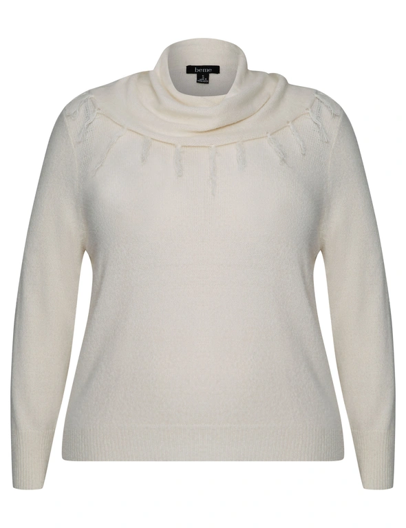 Beme Long Sleeve Fluffy Tassel Cowl Knitwear Top, hi-res image number null
