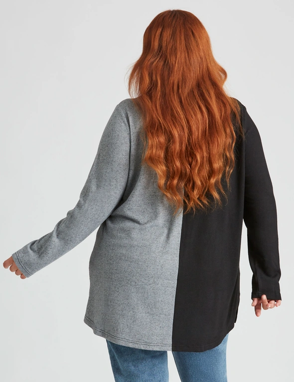 Beme Long Sleeve Contrast Colour Knitwear Look Top, hi-res image number null