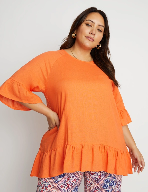 Beme Elbow Frill Sleeve and Hem Button BackTop, hi-res image number null