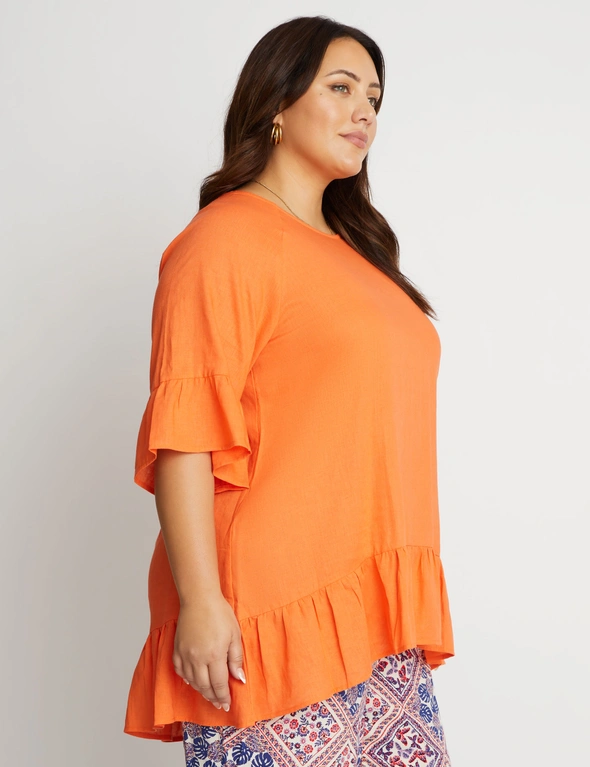 Beme Elbow Frill Sleeve and Hem Button BackTop, hi-res image number null