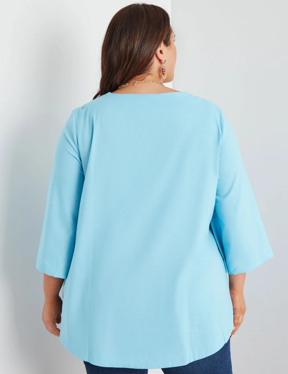 Beme 3/4 Bell Sleeve Tie Front Neck Woven Top, hi-res image number null