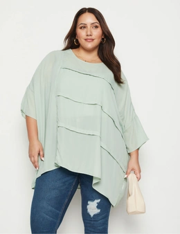 Beme Long Sleeve Woven Pleated Front Top
