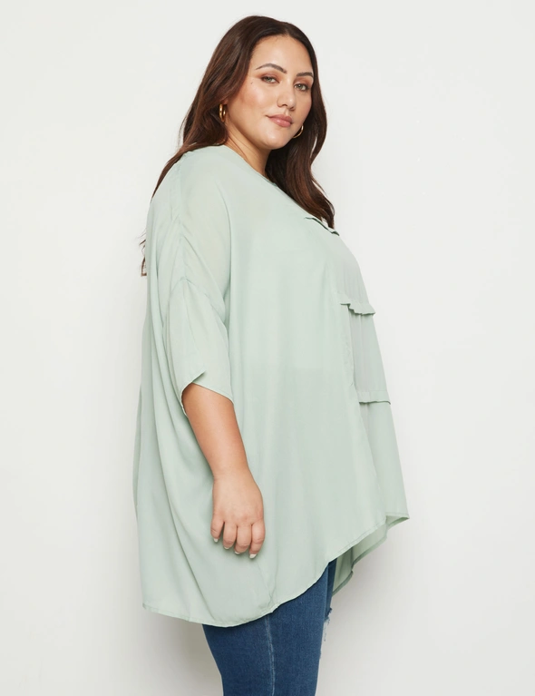 Beme Long Sleeve Woven Pleated Front Top | Beme