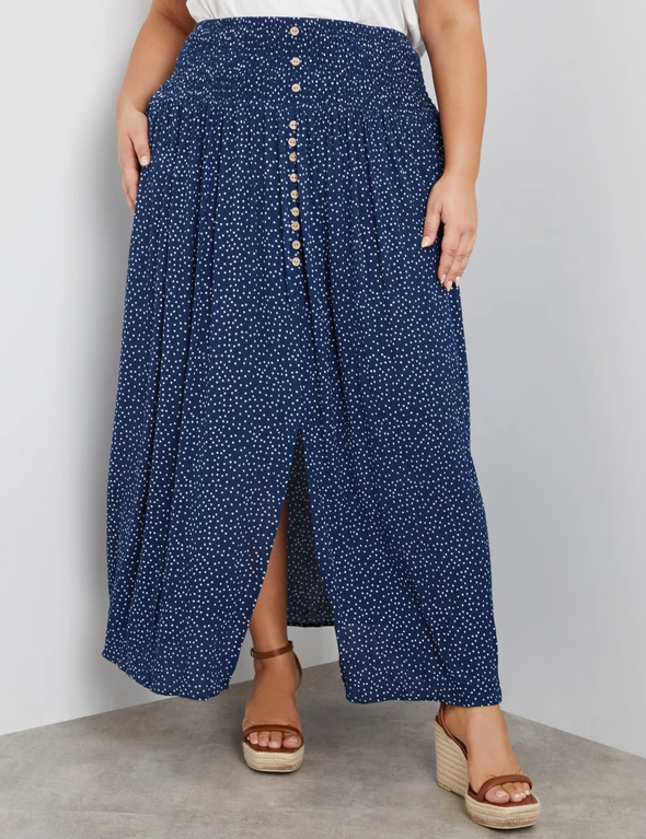 Beme Shirred Waist Button Detail Maxi Woven Skirt, hi-res image number null