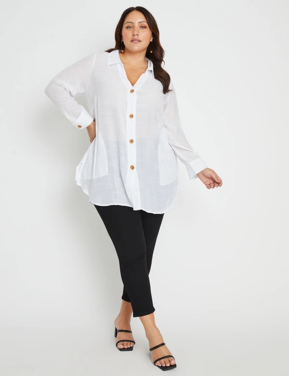 Beme 3/4 Sleeve Button Detail Double Layer Woven Tunic Shirt, hi-res image number null