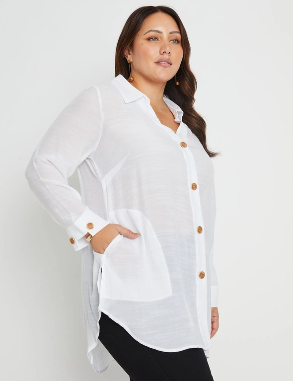 Beme 3/4 Sleeve Button Detail Double Layer Woven Tunic Shirt, hi-res image number null