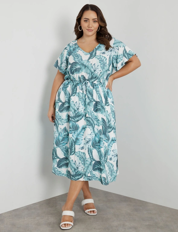 Beme Long Sleeve Shirred Waist Woven Midi Dress | W Lane