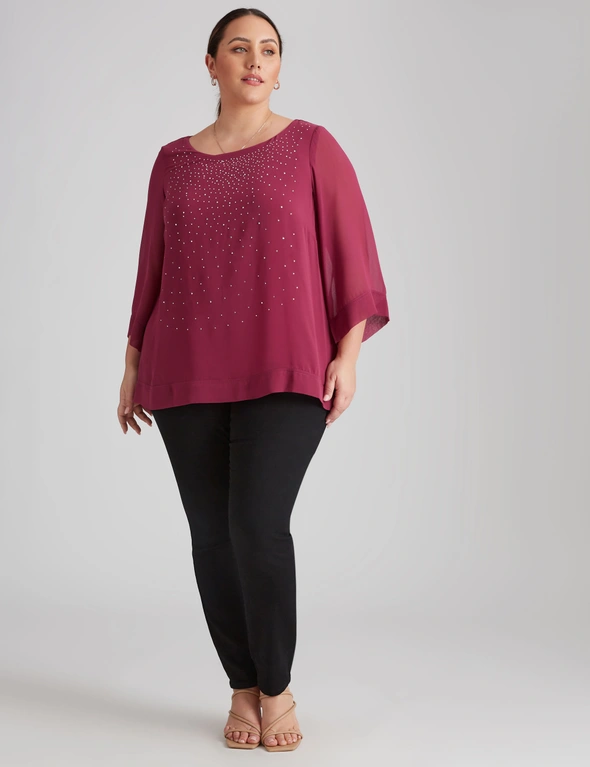 Beme 3/4 Sleeve Diamante Double Layer Woven Top, hi-res image number null