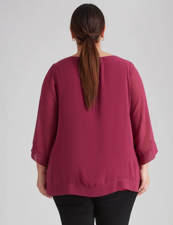 Beme 3/4 Sleeve Diamante Double Layer Woven Top, hi-res image number null