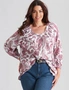 Beme Long Sleeve Printed Button Front Woven Peasant Top, hi-res