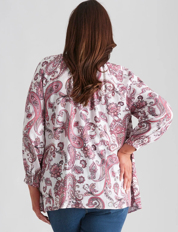 Beme Long Sleeve Printed Button Front Woven Peasant Top, hi-res image number null