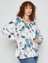 Beme Long Sleeve Printed Button Front Woven Peasant Top, hi-res