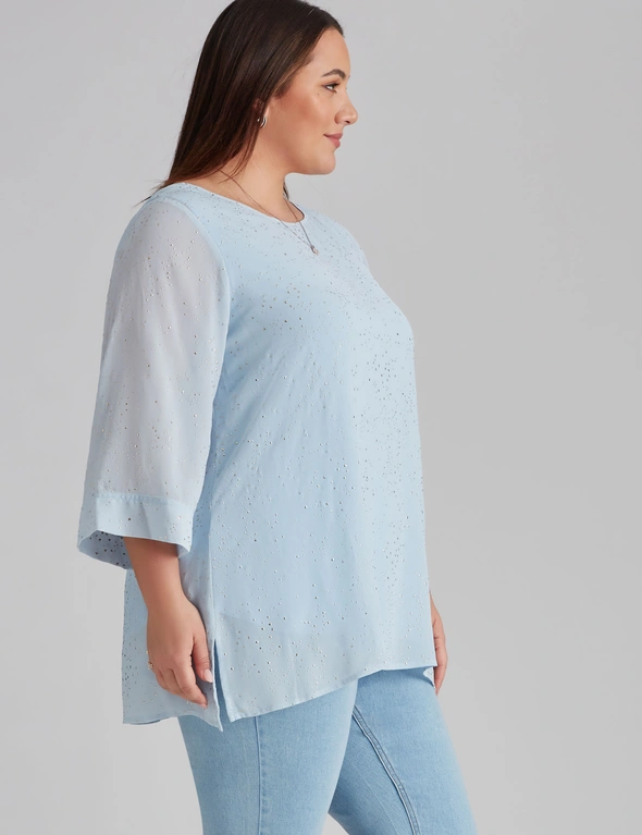 Beme 3/4 Sleeve V Neck Double Layer Woven Foil Top, hi-res image number null