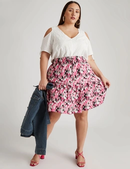 Beme Mid Thigh Tiered Woven Skirt