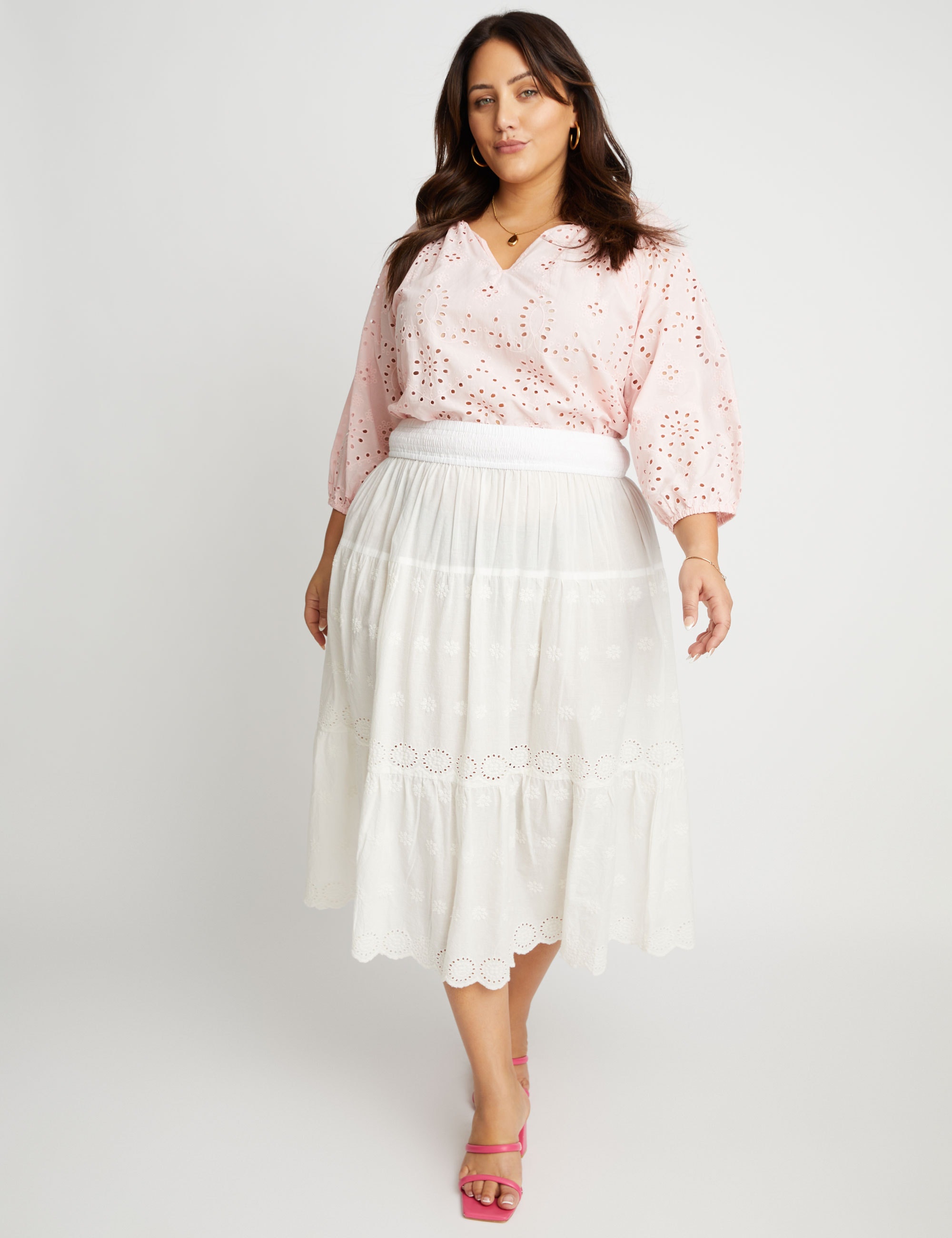 BeMe Plus Size Womens Skirts Midi Summer White Cotton