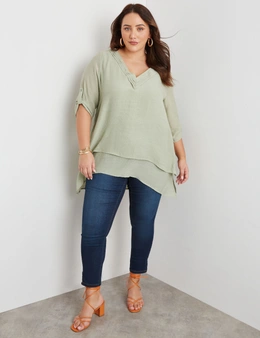 Beme V Neck Button Detail Woven Double Layer Tunic