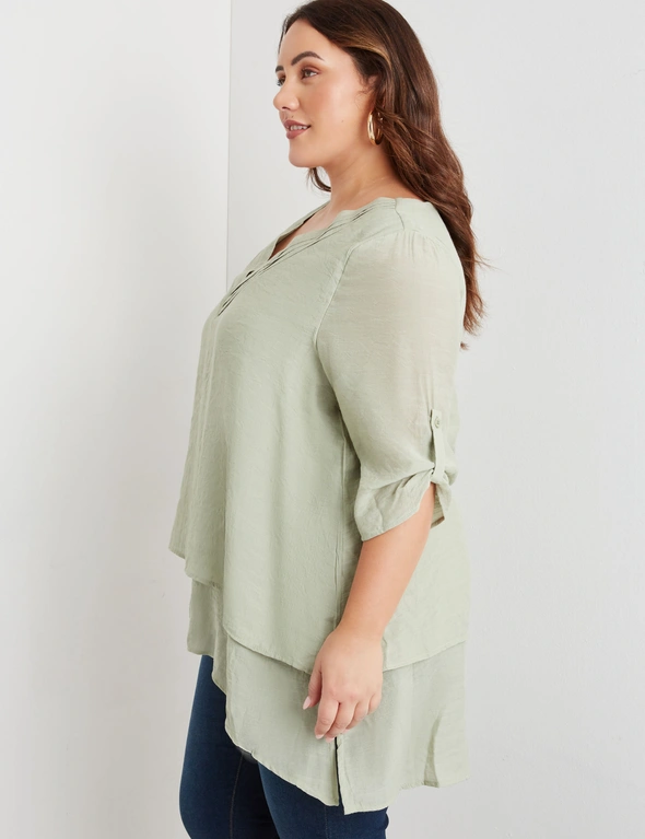 Beme V Neck Button Detail Woven Double Layer Tunic, hi-res image number null