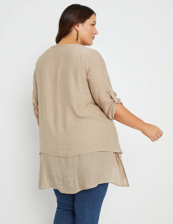 Beme V Neck Button Detail Woven Double Layer Tunic, hi-res image number null
