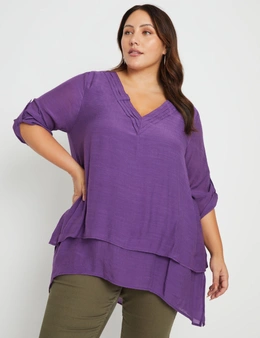Beme V Neck Button Detail Woven Double Layer Tunic