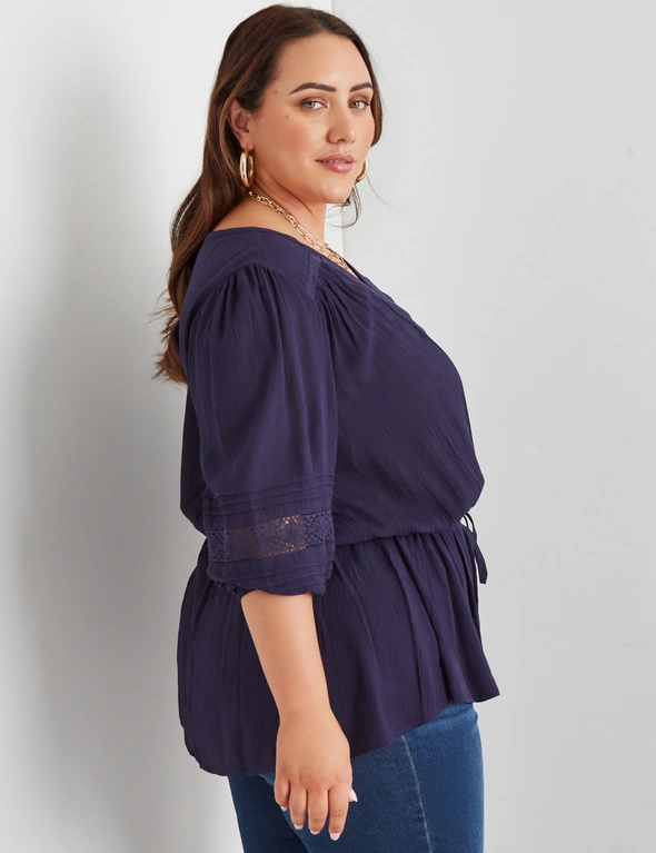 Beme 3/4 Sleeve Trim Spliced Dobby Woven Top, hi-res image number null