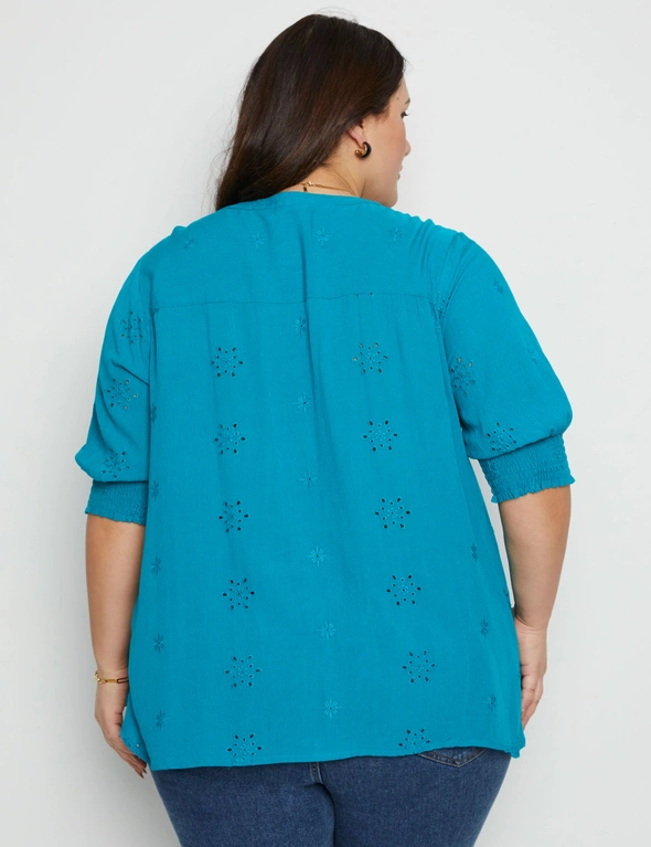 Beme 3/4 Sleeve Broderie Woven Crinkle Blouse, hi-res image number null
