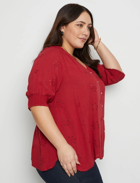 Beme 3/4 Sleeve Broderie Woven Crinkle Blouse, hi-res image number null