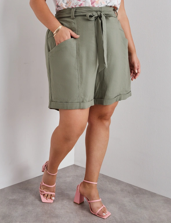 Beme High Waist Linen Belted Relaxed Shorts, hi-res image number null