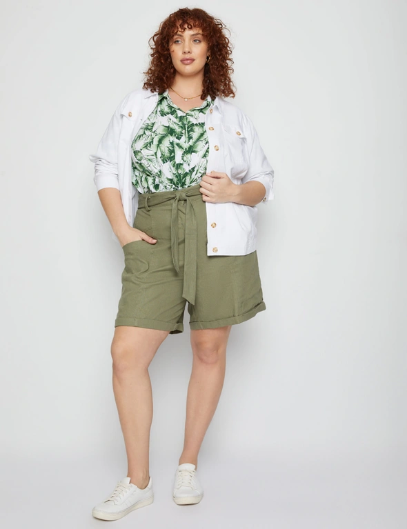 Beme High Waist Linen Belted Relaxed Shorts, hi-res image number null